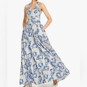 Speechless Blue Floral V Neck Sleeveless Formal Dress with Pockets​
